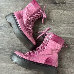Pink Croc-Embossed Women's Boots